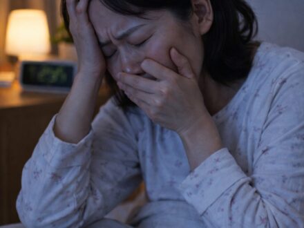 頭痛と吐き気で悩んでいる女性のイメージで共感しやすくするため
